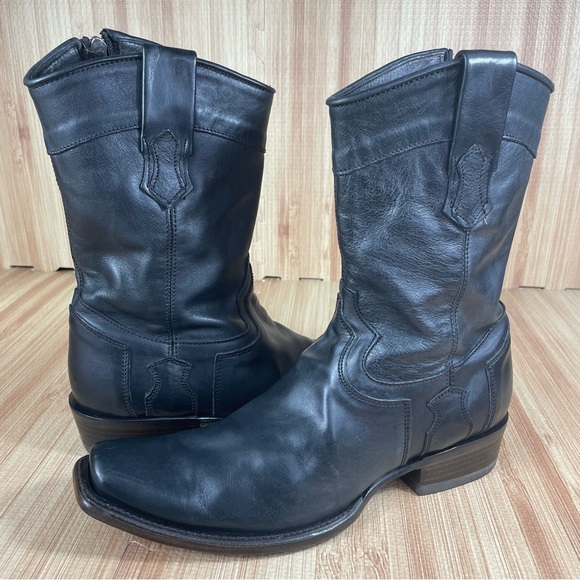 CUADRA Men LEATHER semi square black boots size 8 - Picture 10 of 16